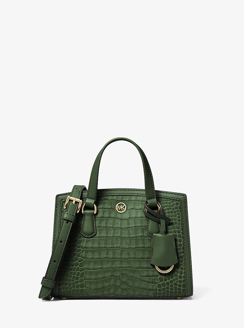 Chantal Extra-Small Crocodile Embossed Leather Messenger Bag in AMAZON GREEN | Michael Kors
