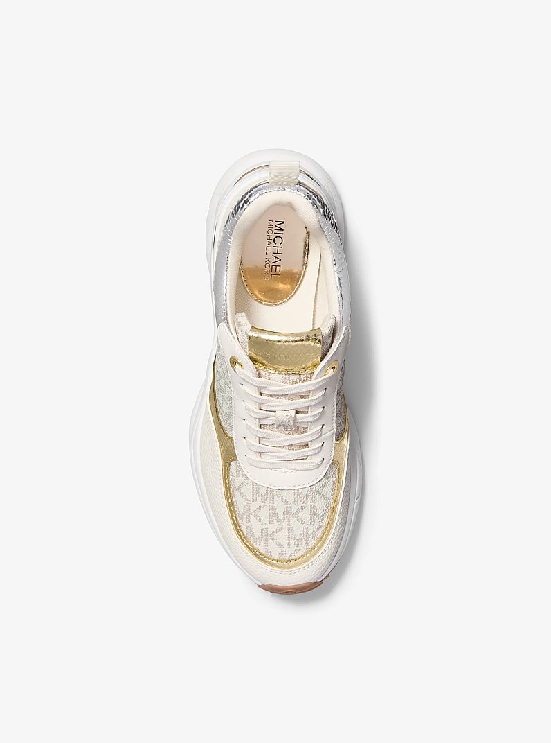 Katrina Signature Logo and Metallic Lizard Embossed Trainer in VANILLA COMBO | Michael Kors