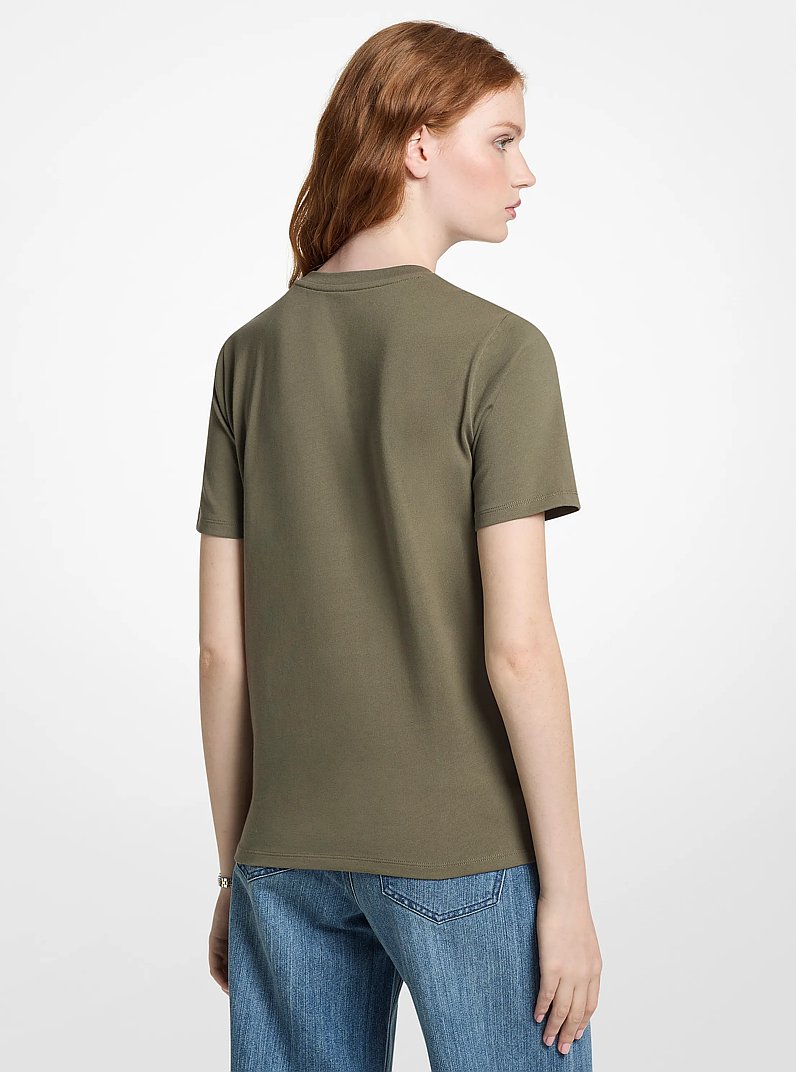 Studded Logo Charm Organic Cotton Jersey T-Shirt in OLIVE | Michael Kors