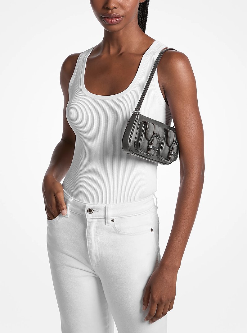 Zoe Small Burnished Leather Pochette in STORM | Michael Kors