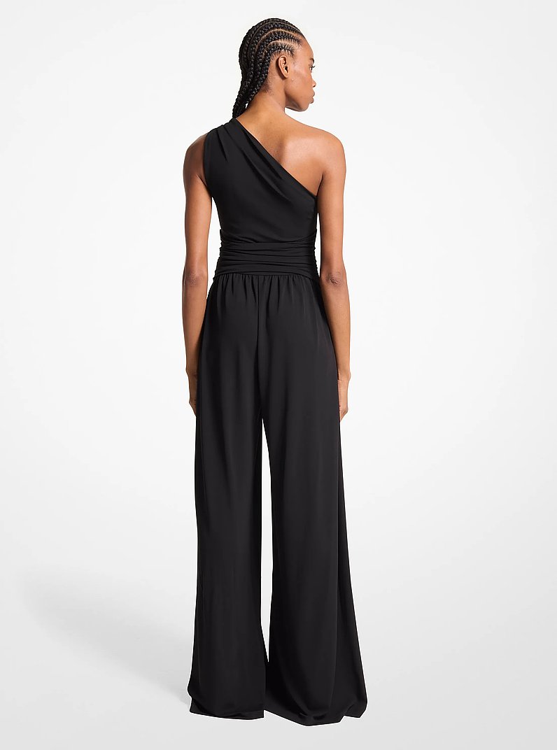 Stretch Matte Jersey One-Shoulder Jumpsuit in BLACK | Michael Kors