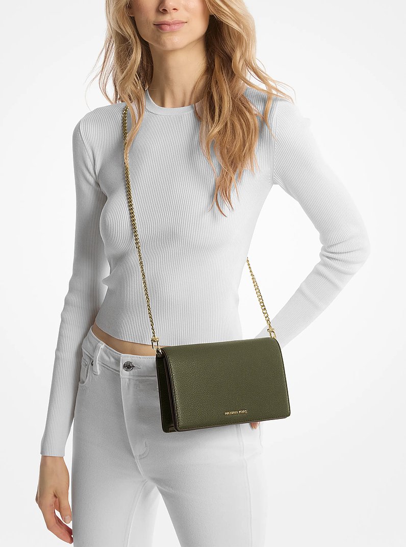 Jet Set Medium Pebbled Leather Crossbody Bag in IVY | Michael Kors