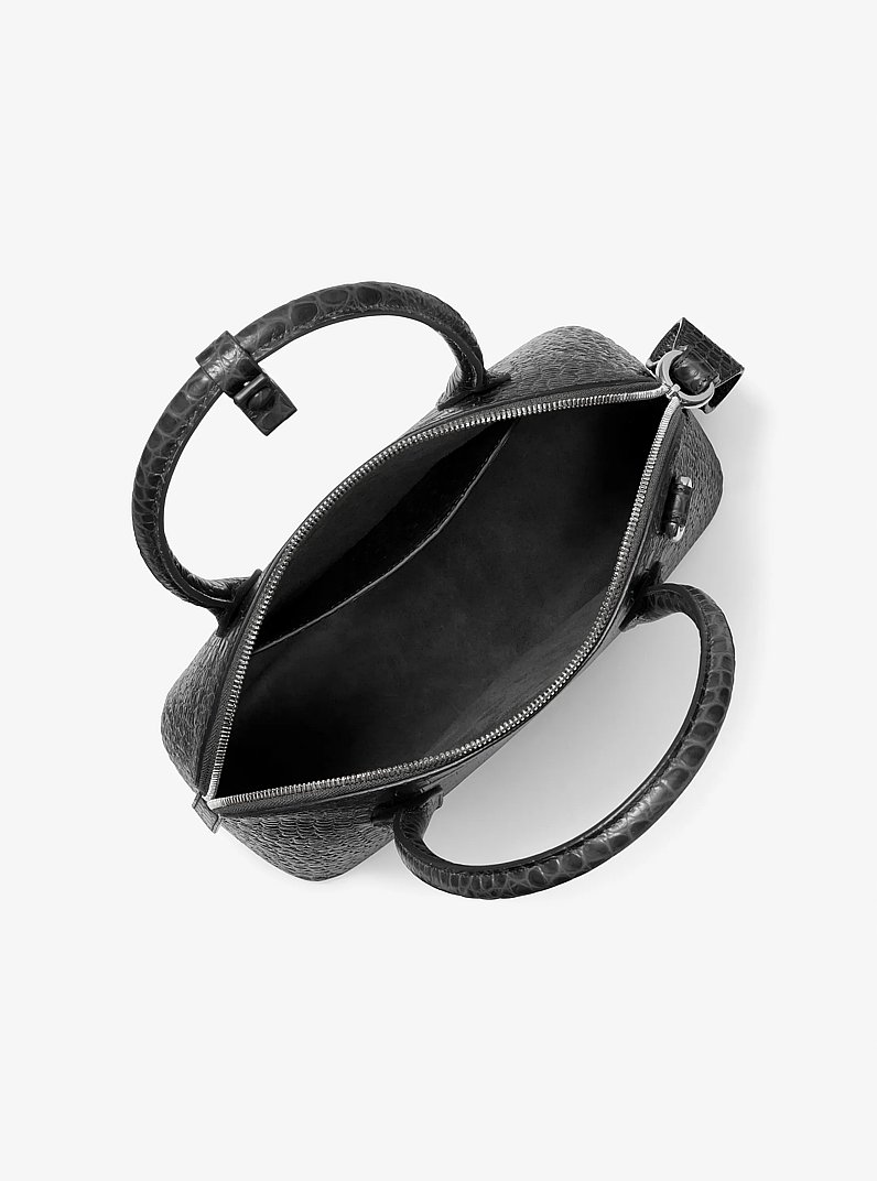 Kaitlin Medium Crocodile Embossed Leather Dome Satchel in BLACK | Michael Kors