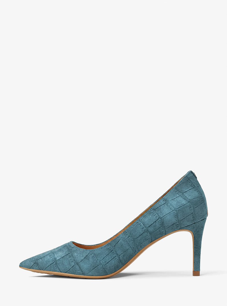 D&eacute;collet&eacute; Alina Flex in pelle scamosciata stampa coccodrillo in CHAMBRAY | Michael Kors