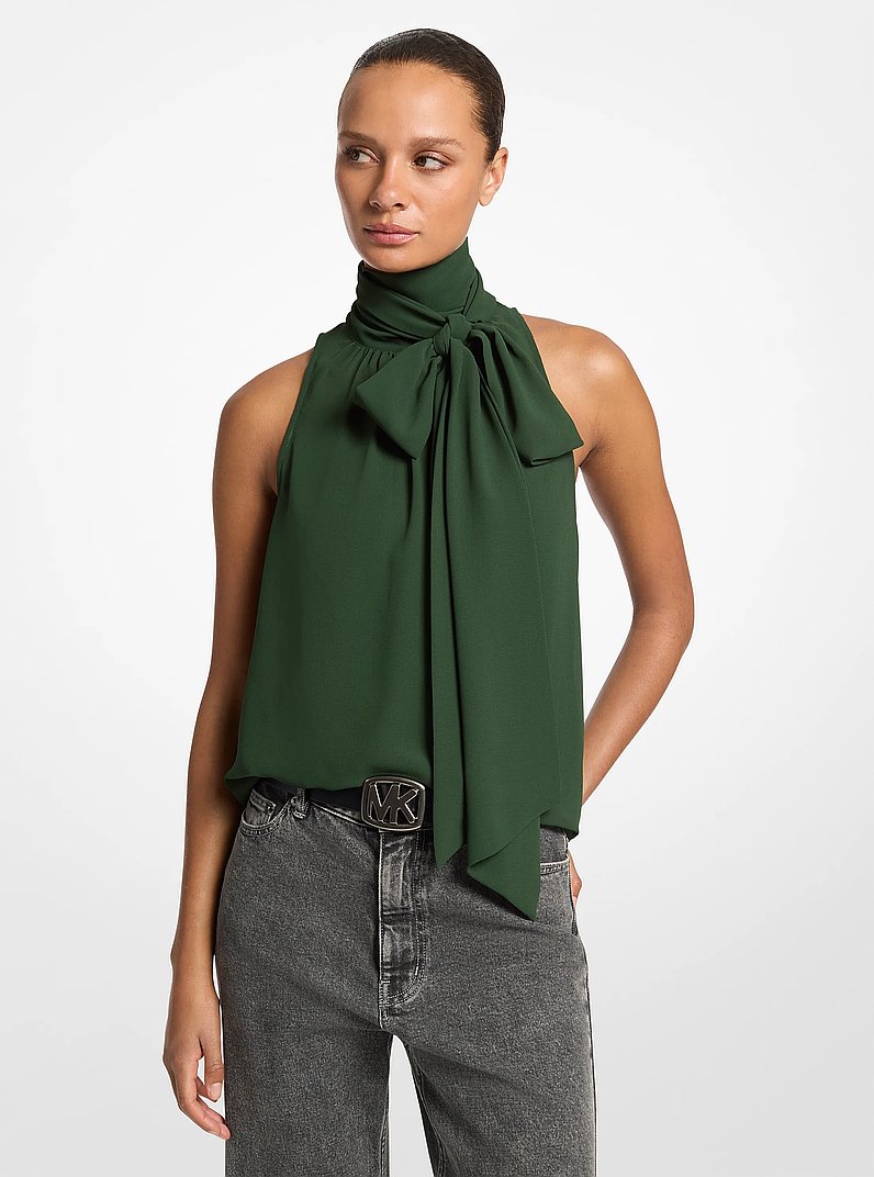 Georgette Sleeveless Scarf Top in DARK MOSS | Michael Kors