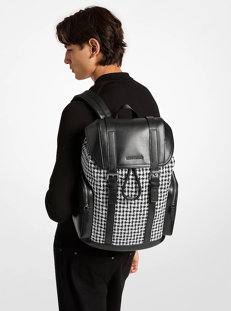Cooper Houndstooth City Backpack in BLACK | Michael Kors