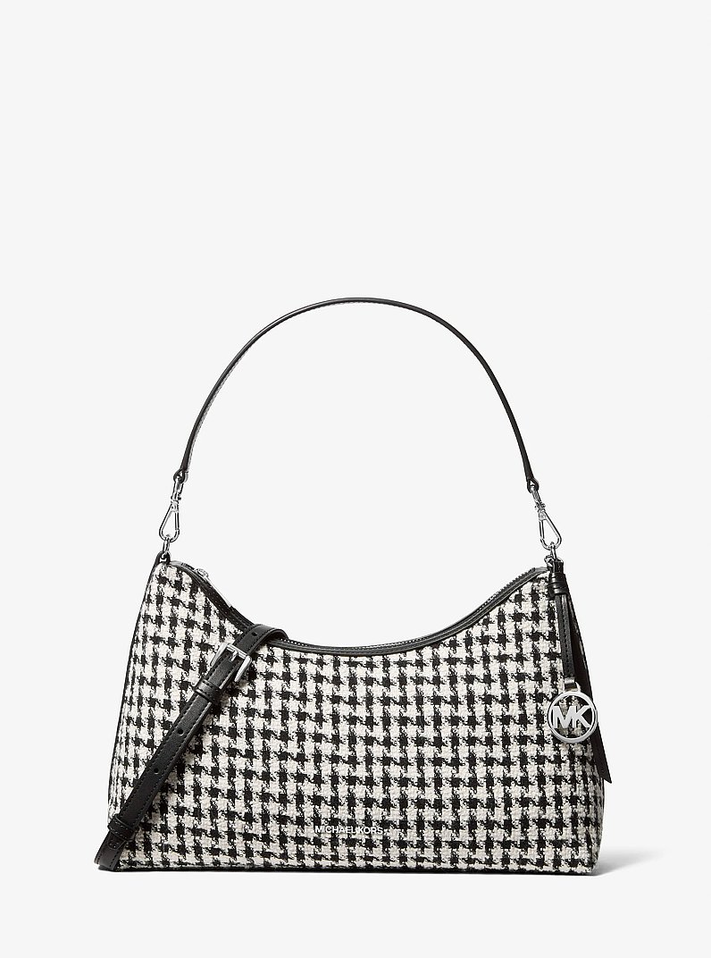 Bolso de hombro Sammy mediano convertible de tejido de pata de gallo in NEGRO/CREMA CLARO | Michael Kors