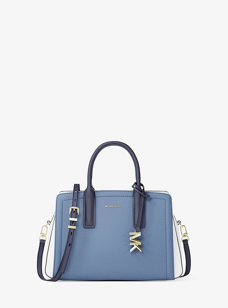 Laila Small Color-Block Pebbled Leather Satchel in FRCH BLU MLT | Michael Kors