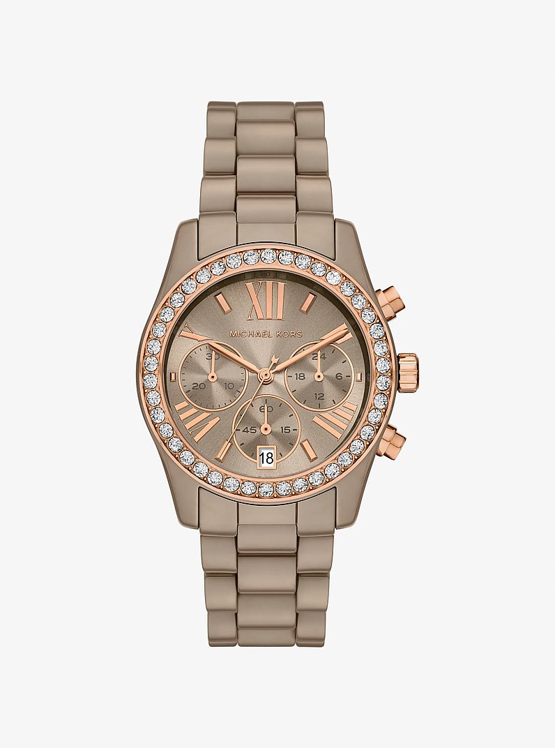 Orologio Lexington beige con pav&eacute; in Visone | Michael Kors