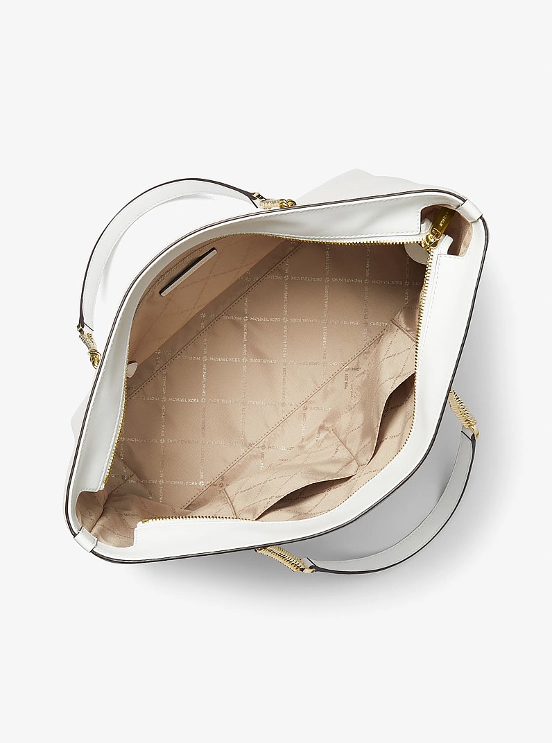 Jet Set Large Pebbled Leather Tote Bag in OPTIC WHITE | Michael Kors