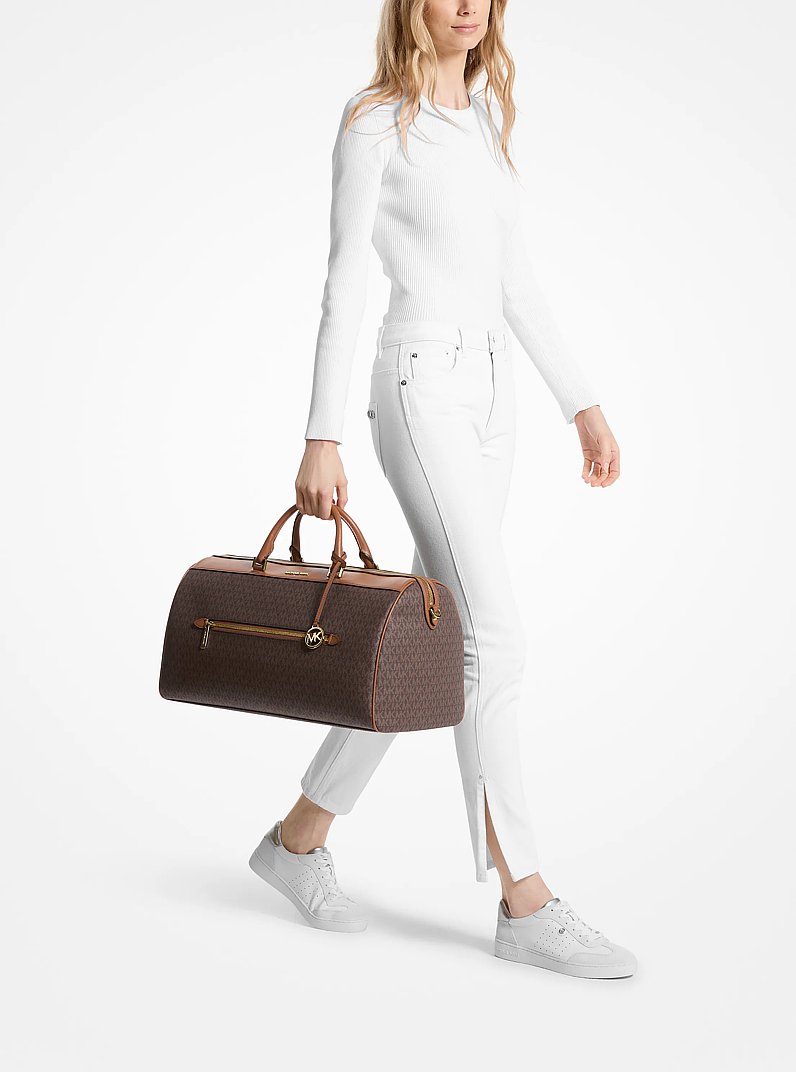 Jet Set Travel Extra-Large Signature Logo Duffel Bag in BROWN | Michael Kors