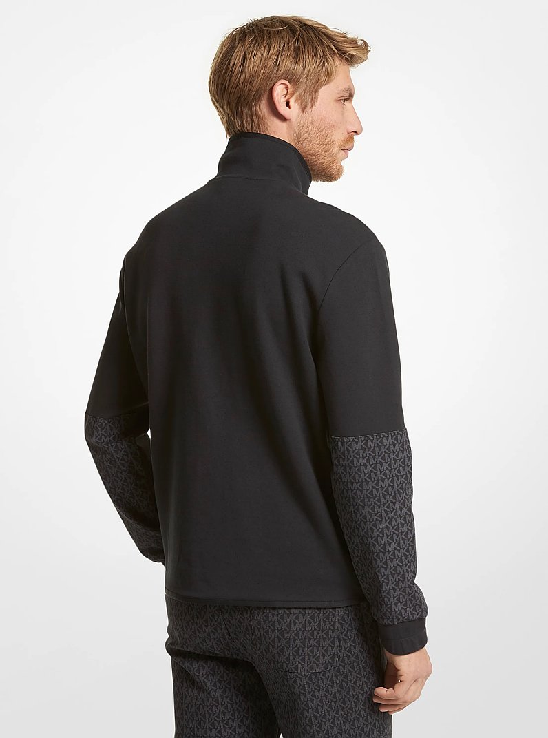 Logo Trim Cotton Blend Half-Zip Sweatshirt in BLACK - Sale
