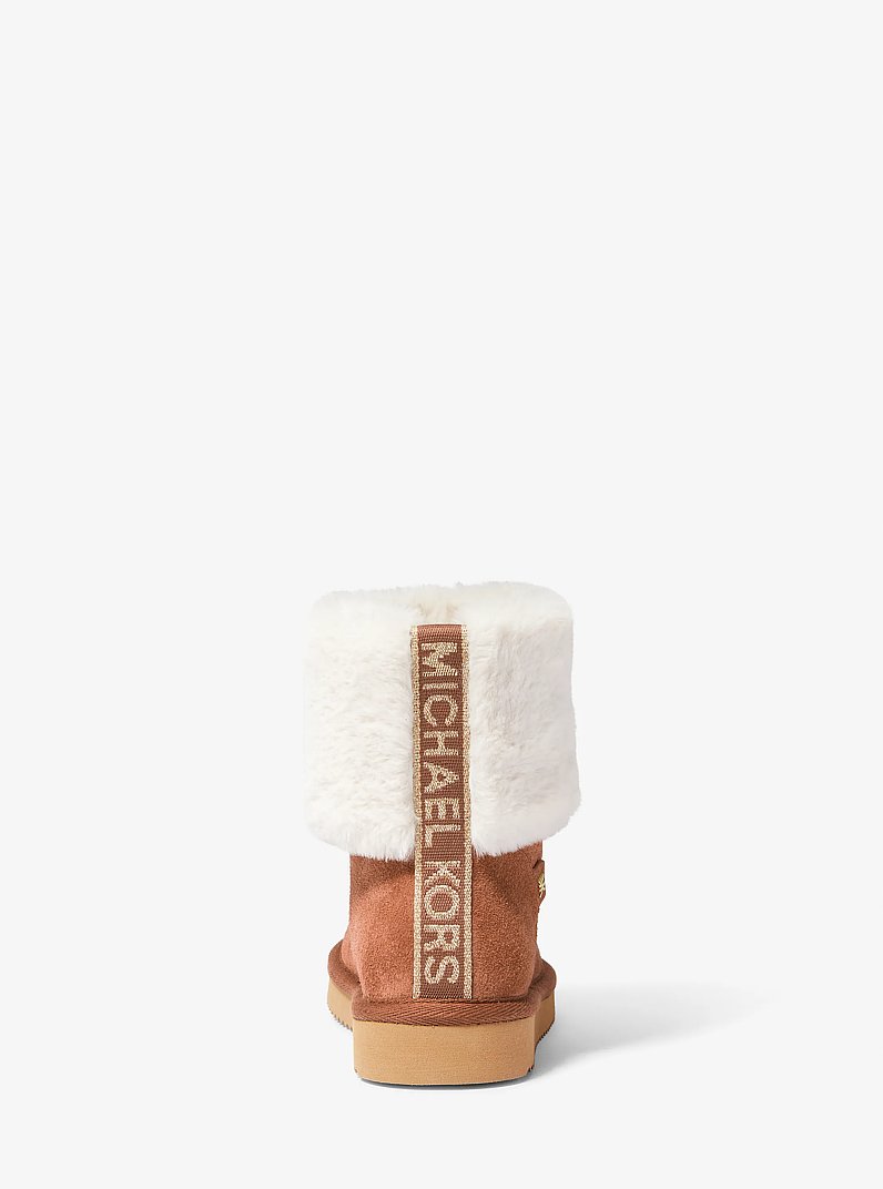 Julia Faux Fur Trim Suede Boot in LUGGAGE | Michael Kors