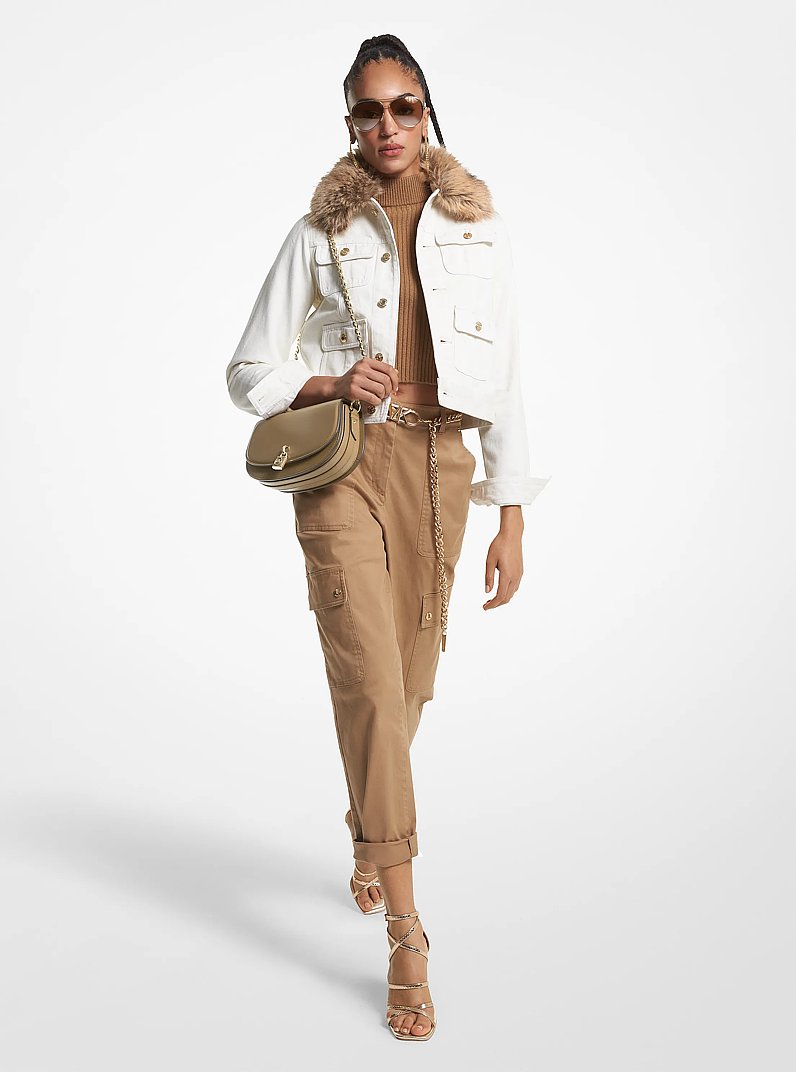 Faux Fur Trim Denim Utility Jacket in BONE | Michael Kors