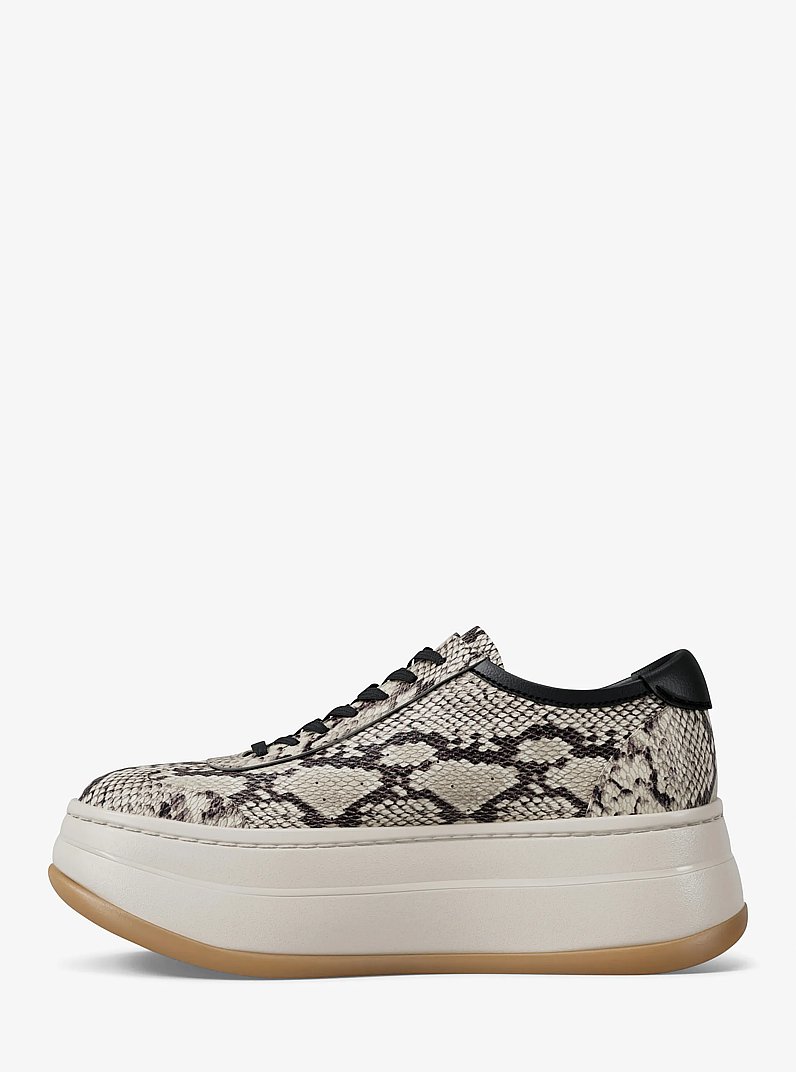 Hayes Snake Embossed Leather Platform Sneaker in NATURAL | Michael Kors