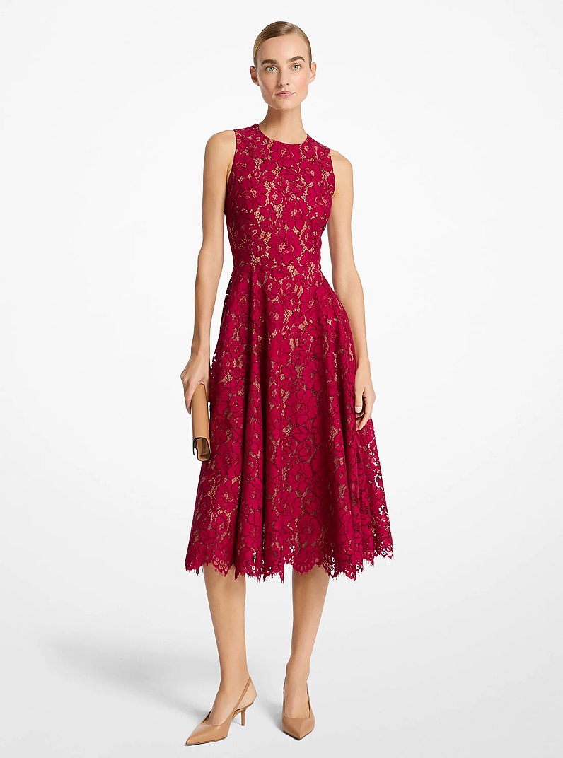 Cotton Blend Floral Lace Dance Dress in RASPBERRY | Michael Kors