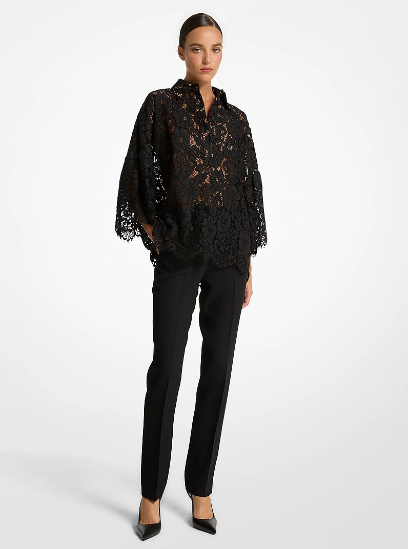 Camisa de encaje floral con mezcla de algod&oacute;n in NEGRO | Michael Kors