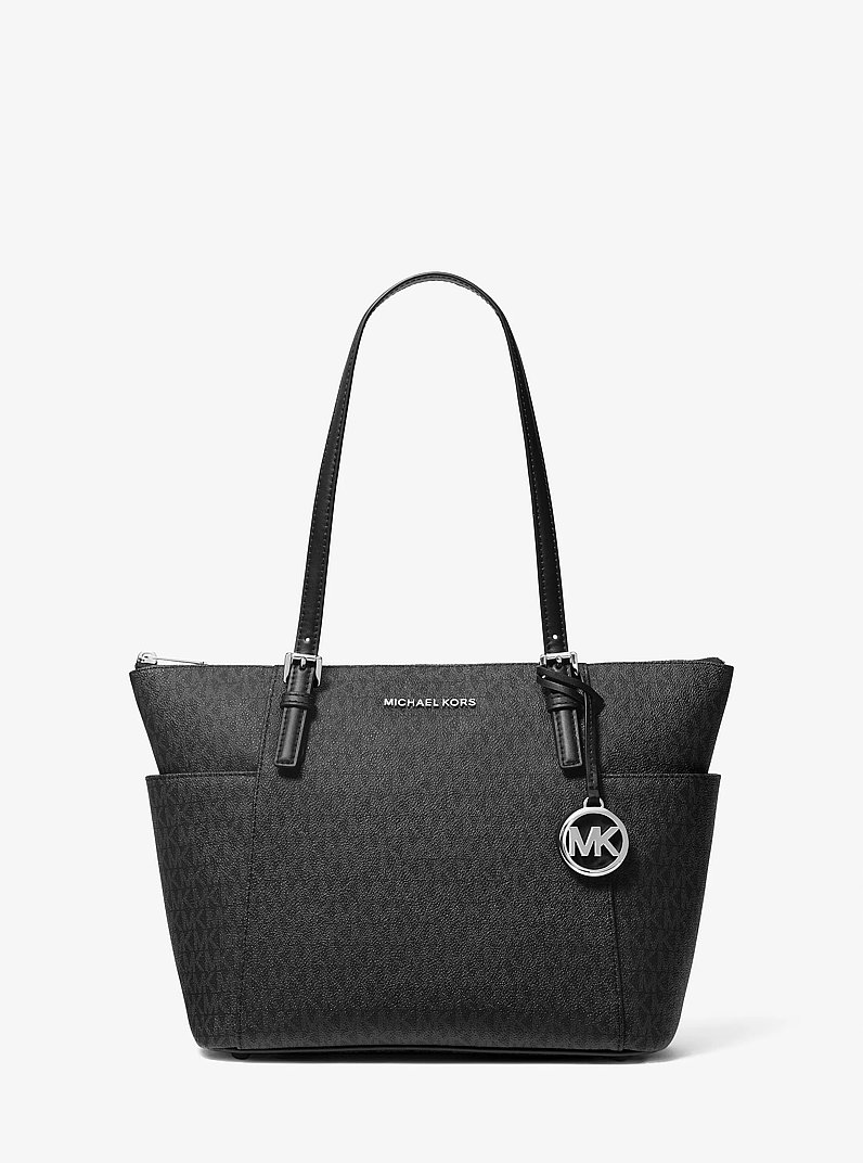 Jet Set Large Logo Top-Zip Tote Bag in BLACK | Michael Kors