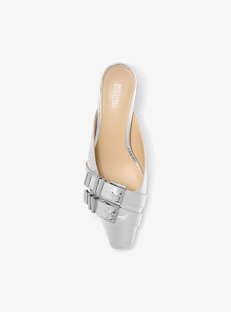 Darrington Crackled Metallic Leather Mule in SILVER | Michael Kors