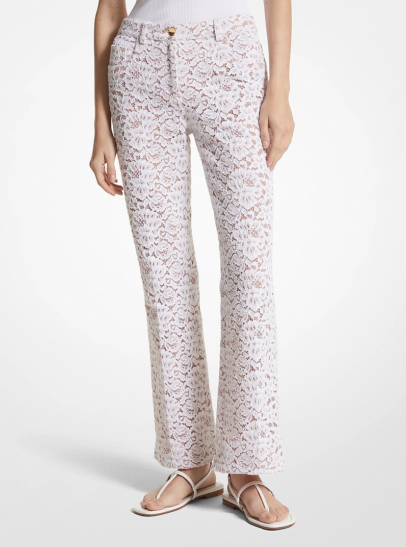Floral Corded Lace Cropped Flare Jeans