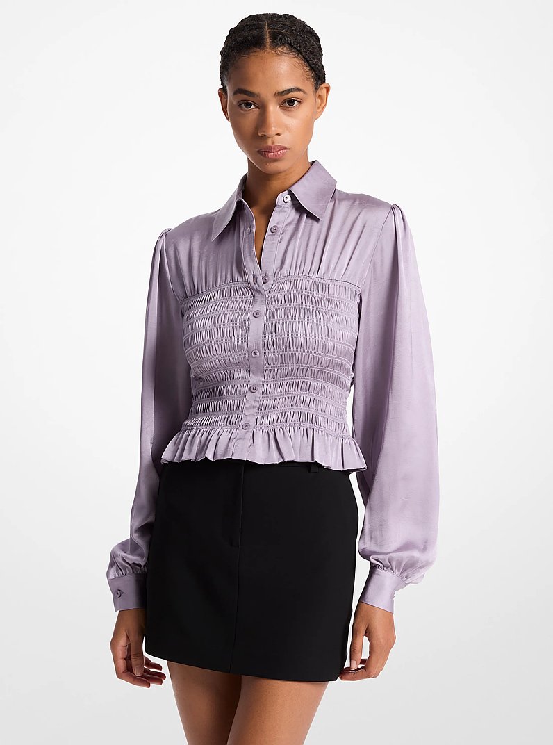 Camisa fruncida de sat&eacute;n arrugado in LILA DULCE | Michael Kors