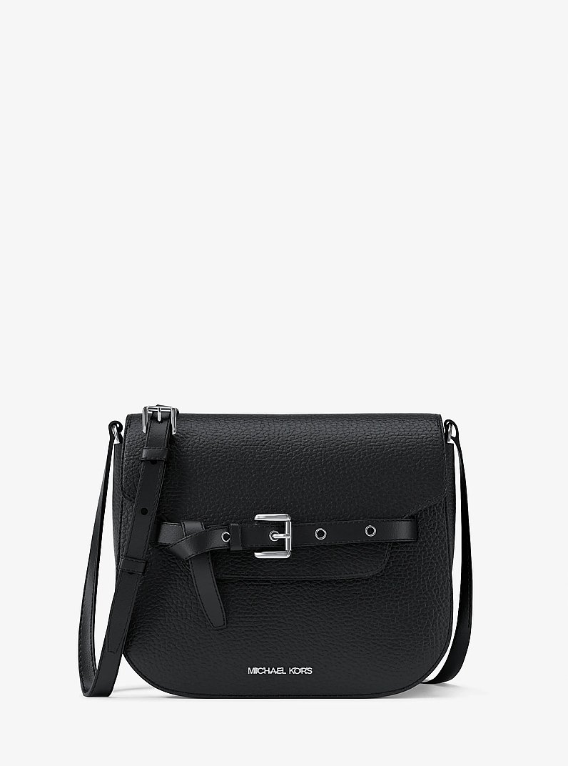 Emilia Small Pebbled Leather Saddle Crossbody Bag in BLACK | Michael Kors