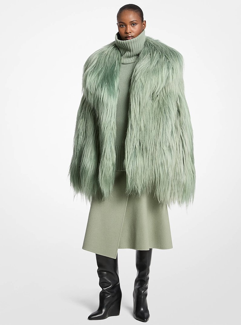 Long Haired Shearling Peacoat in CELADON | Michael Kors
