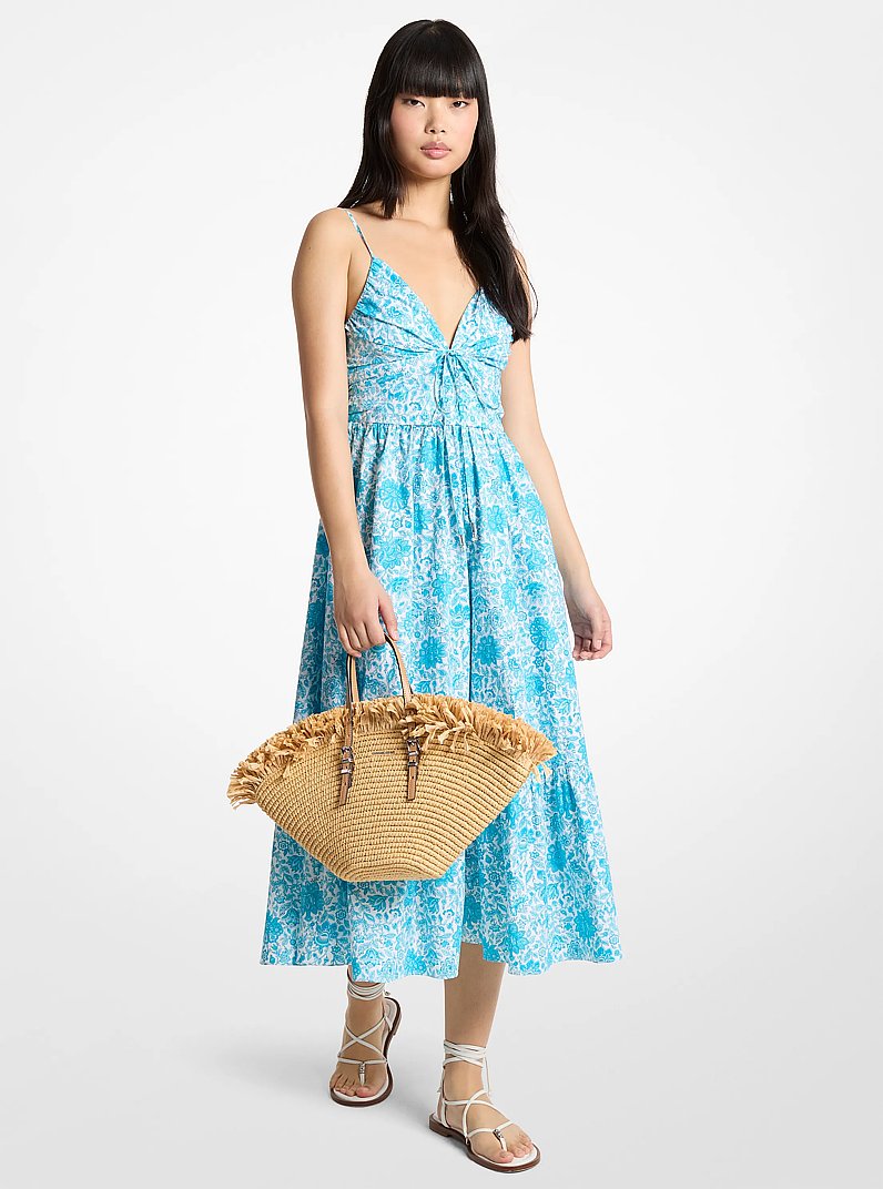Abito longuette in popeline di cotone con stampa floreale in BLU MILOS | Michael Kors