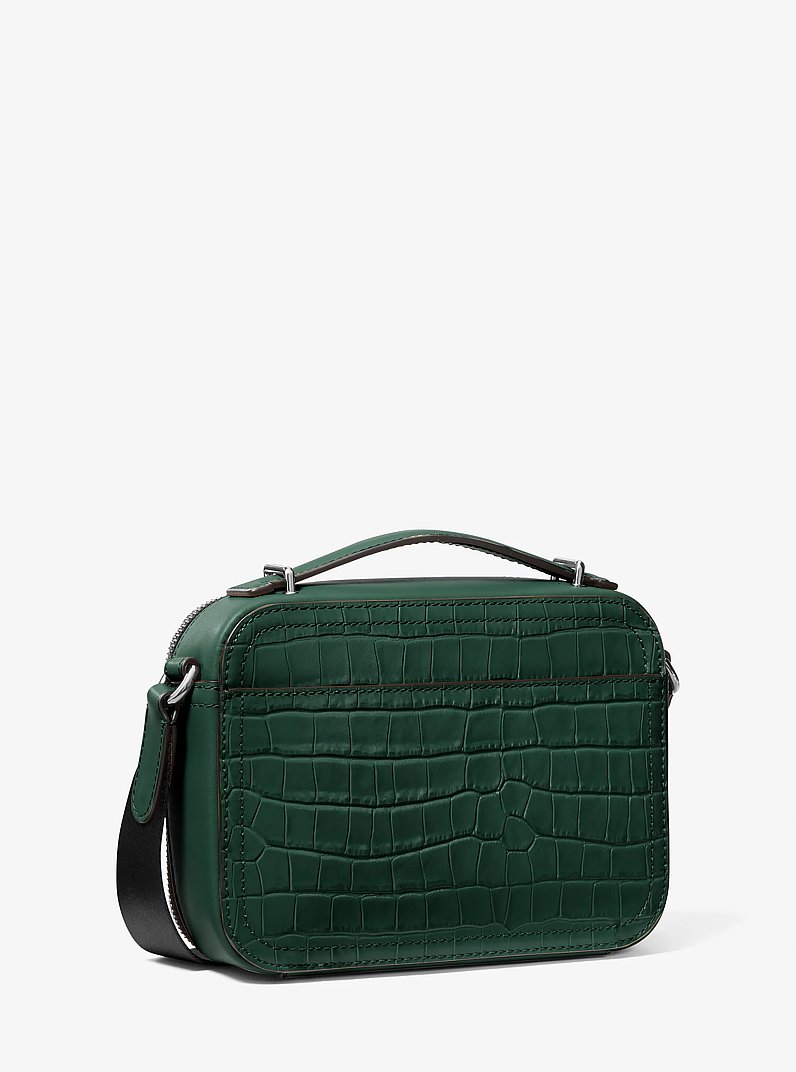 Hudson Crocodile Embossed Leather Crossbody Bag in FOREST GREEN | Michael Kors