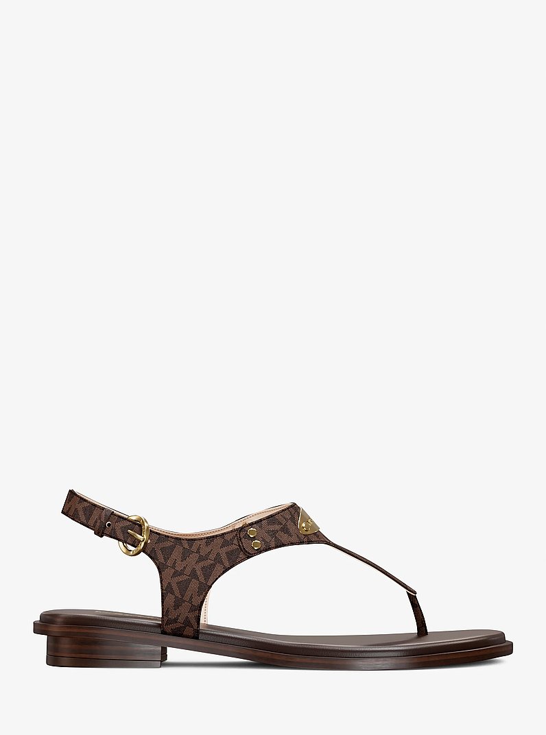 Signature Logo Plate Sandal in BROWN | Michael Kors