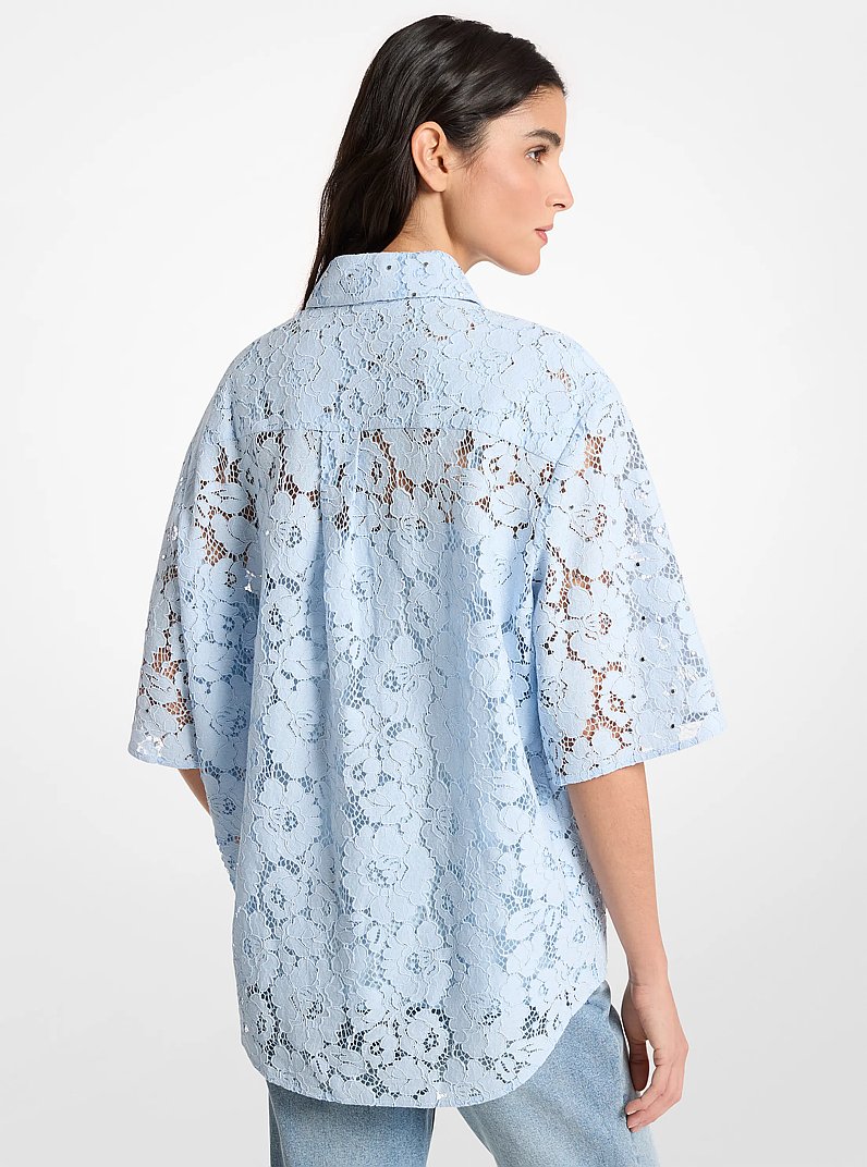 Camisa de encaje floral con cordones y tachuelas in AZUL PASTEL | Michael Kors