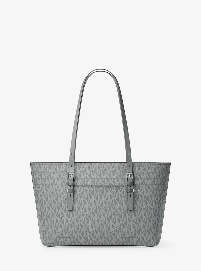 Quinn Medium Signature Logo and Leather Tote Bag in STORM | Michael Kors