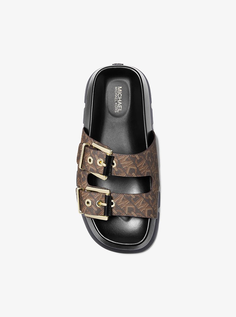 Colby Empire Monogram Flatform Slide Sandal in BROWN/BLK | Michael Kors