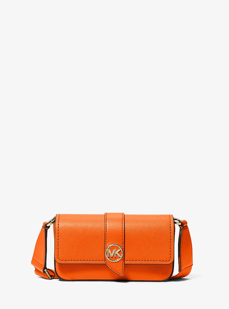 Bandolera ri&ntilde;onera Greenwich extrapeque&ntilde;a de piel safiano in NARANJA INTENSO | Michael Kors