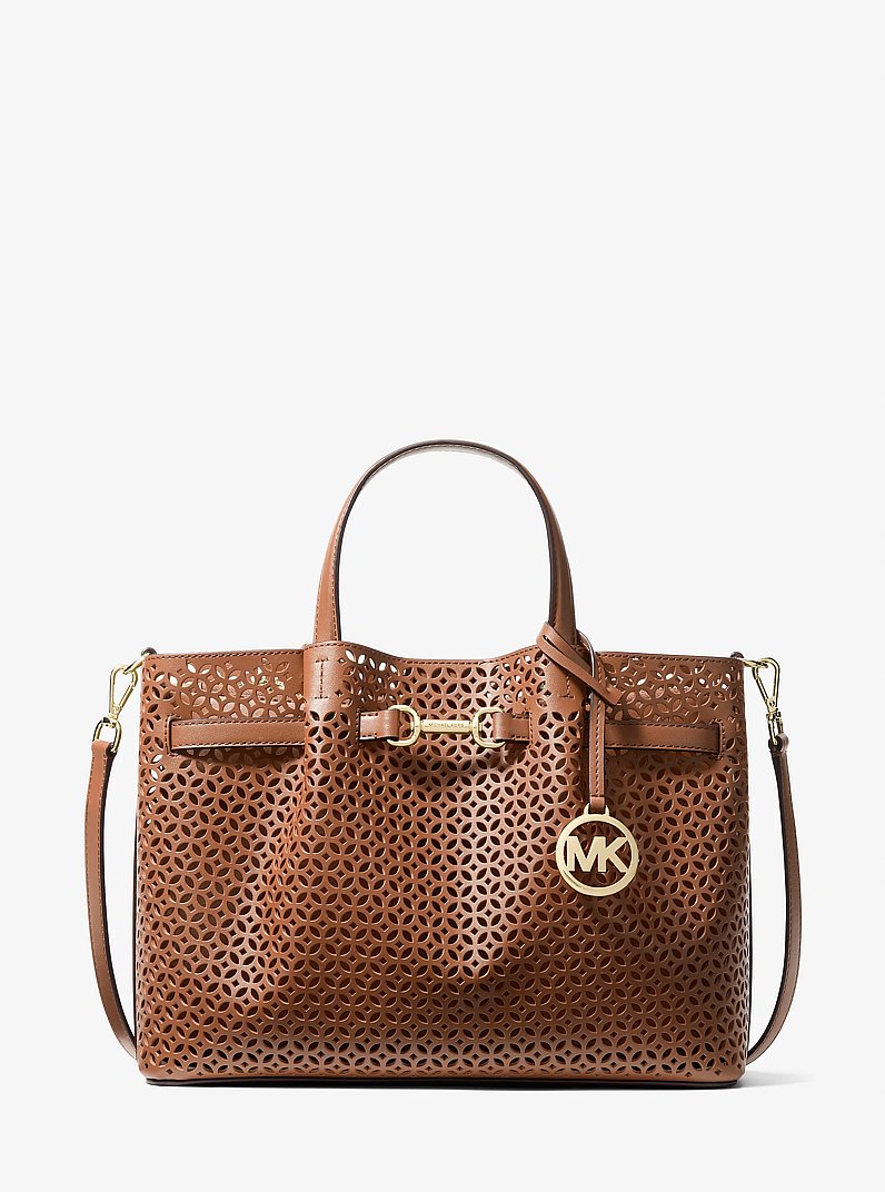 Carson Medium Floral Laser Cut Satchel in LUGGAGE - Sale | Michael