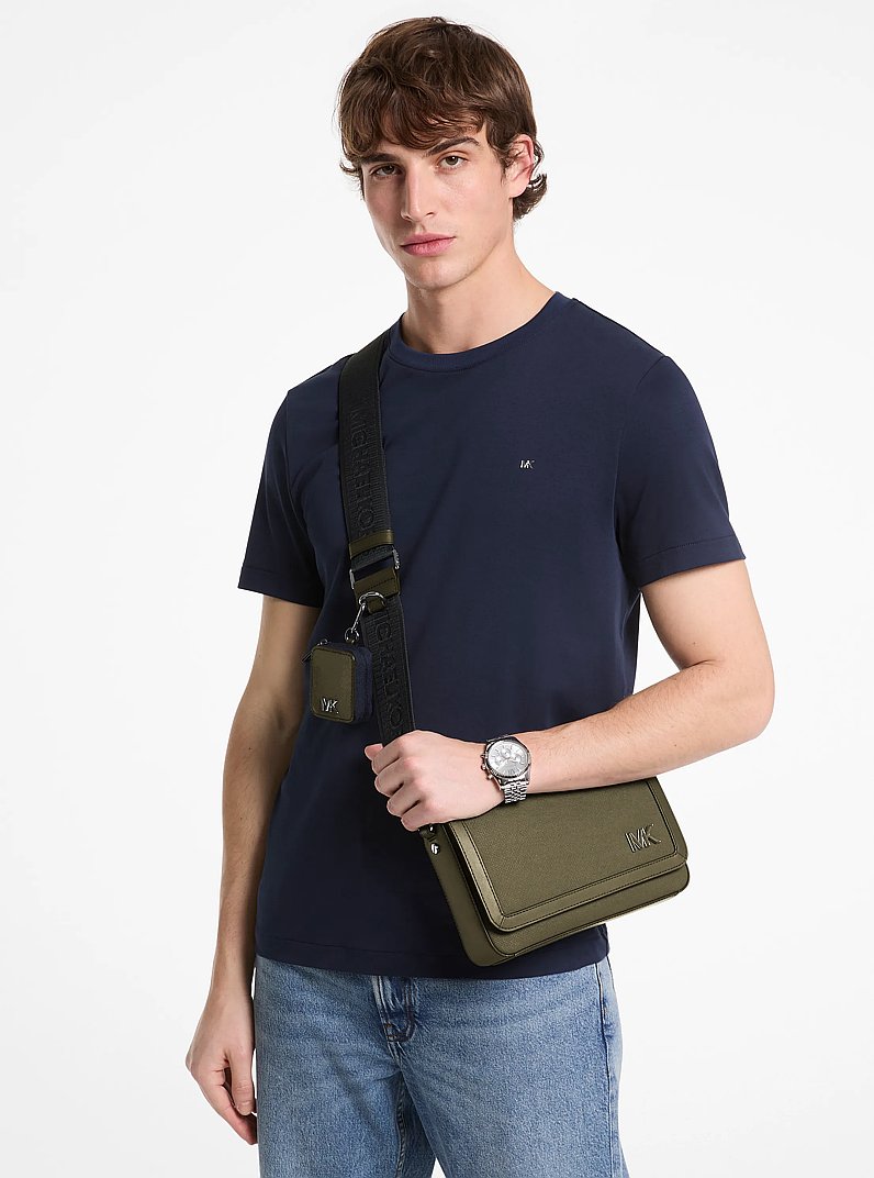 Edison Mini Crossgrain Leather Crossbody Bag with Pouch in SAFARI GREEN | Michael Kors