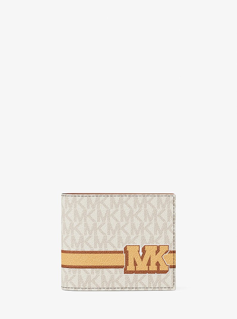 Cooper Striped Signature Logo Billfold Wallet With Passcase in VANILLA COMBO | Michael Kors