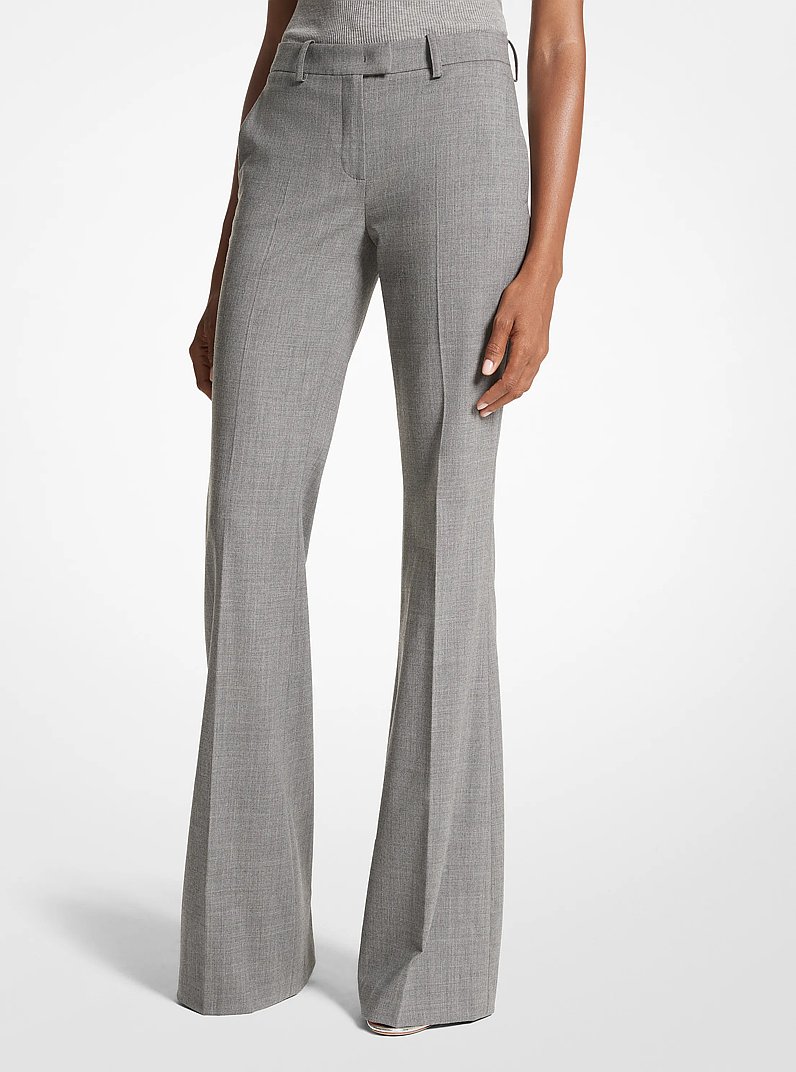 Haylee Stretch Wool Flannel Flared Trousers in BANKER GREY | Michael Kors