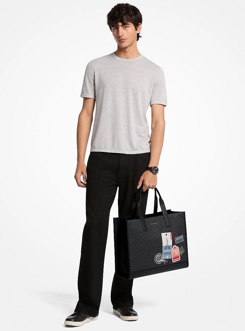 Cooper Medium Embellished Signature Logo Tote Bag in BLACK | Michael Kors