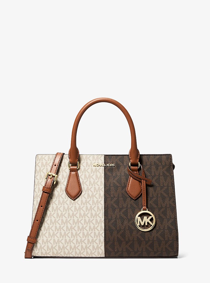 Sheila Medium Two-Tone Metallic Signature Logo Satchel in BROWN MULTI | Michael Kors