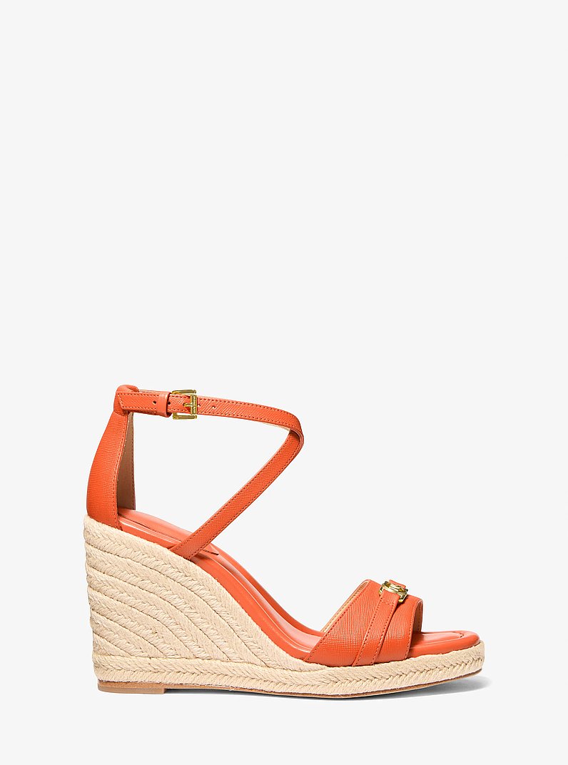 Mandy Saffiano Leather Wedge Sandal in MIMOSA | Michael Kors