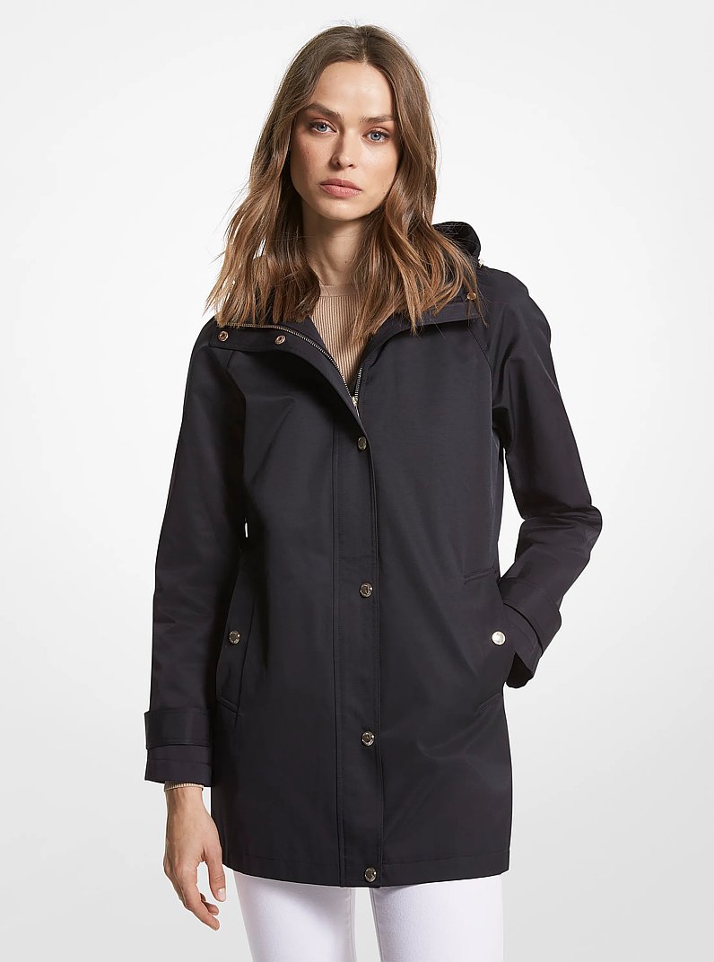 Cotton Blend Hooded Raincoat in BLACK | Michael Kors