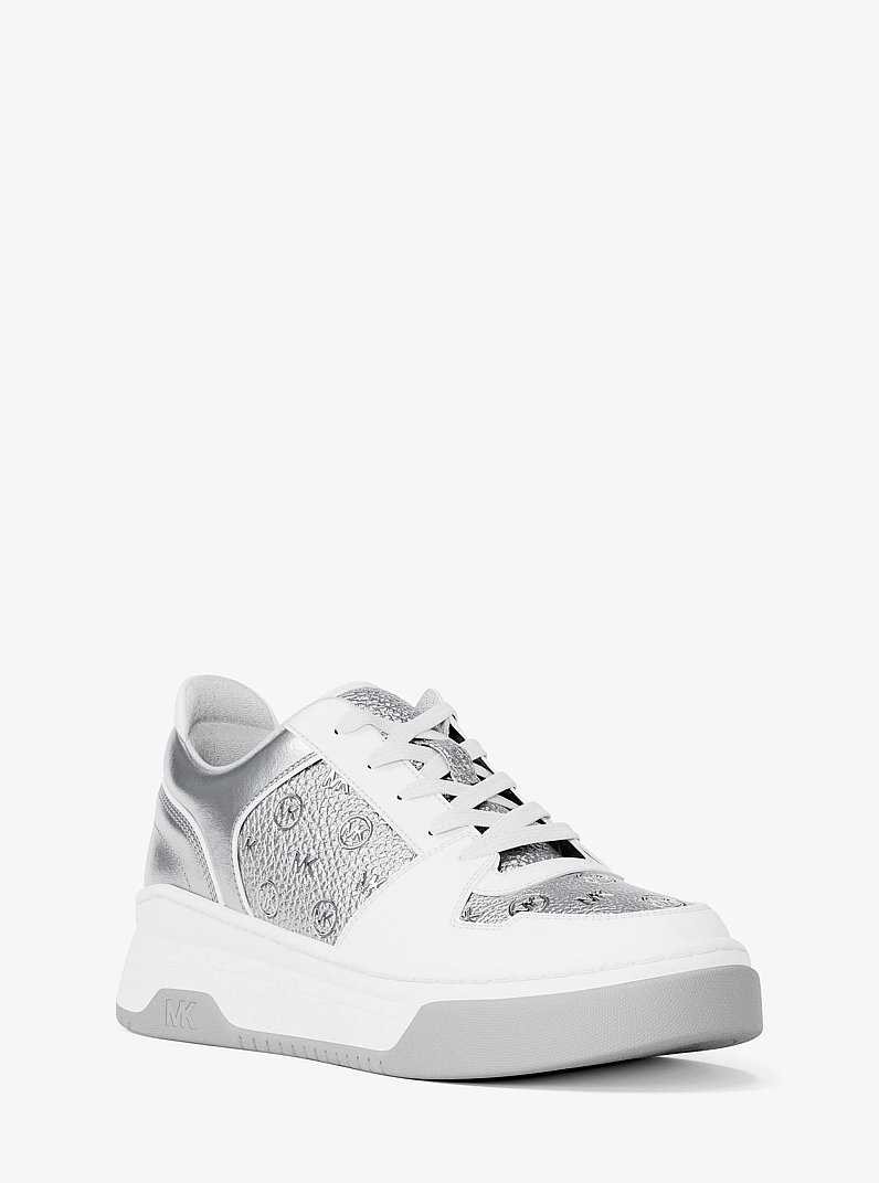 Lexi Metallic Embellished Logo Sneaker in SILVER | Michael Kors