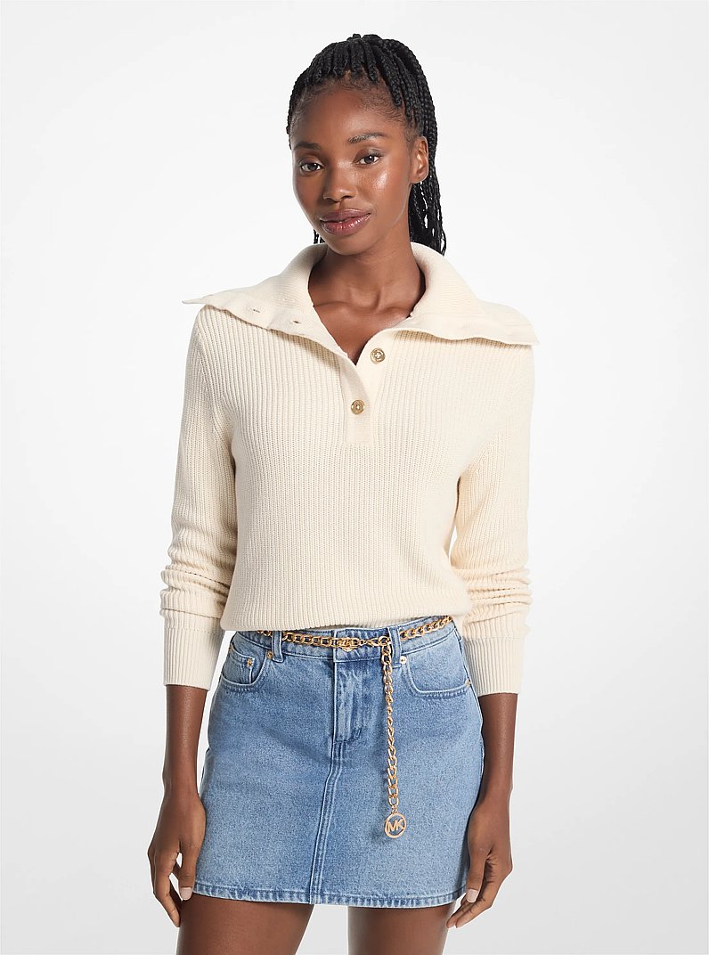 Ribbed Cotton-Blend Sweater in BONE | Michael Kors