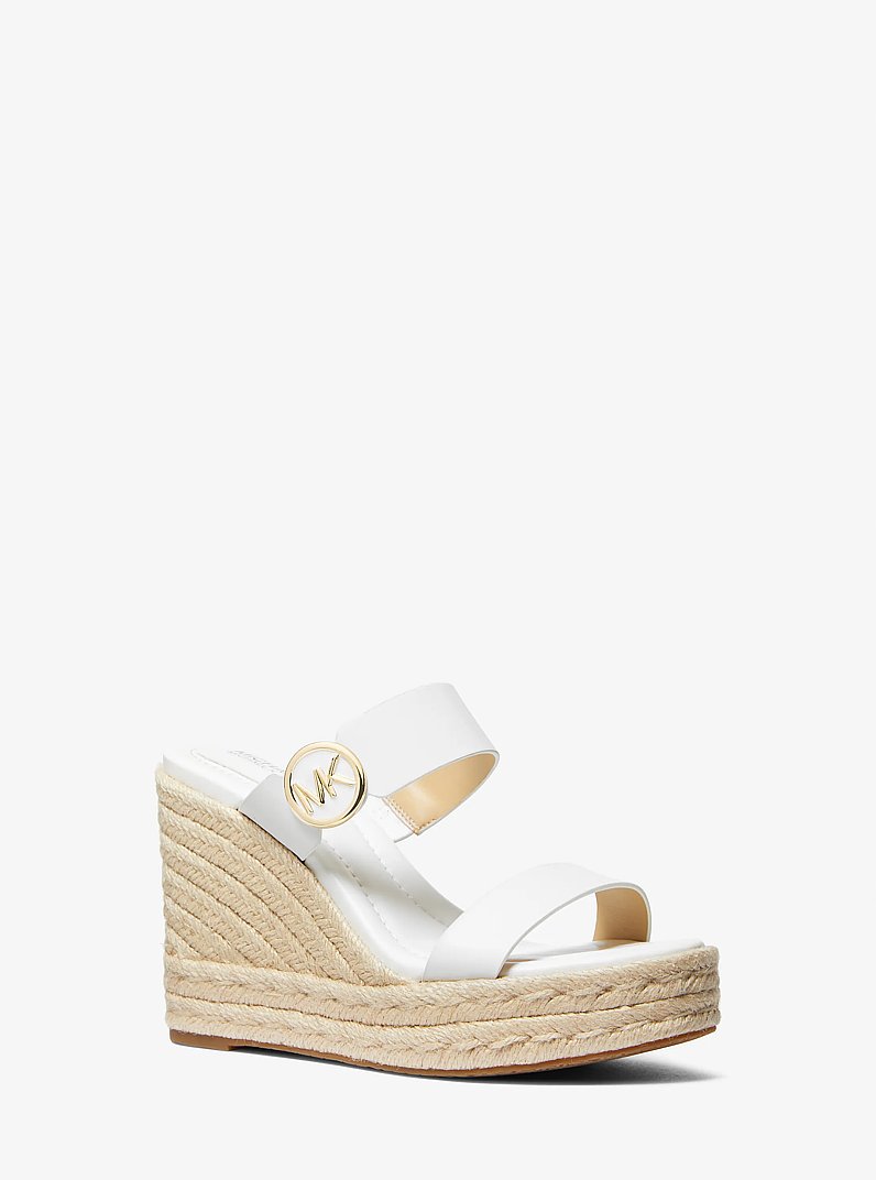 Lucinda Leather Wedge Sandal in OPTIC WHITE | Michael Kors