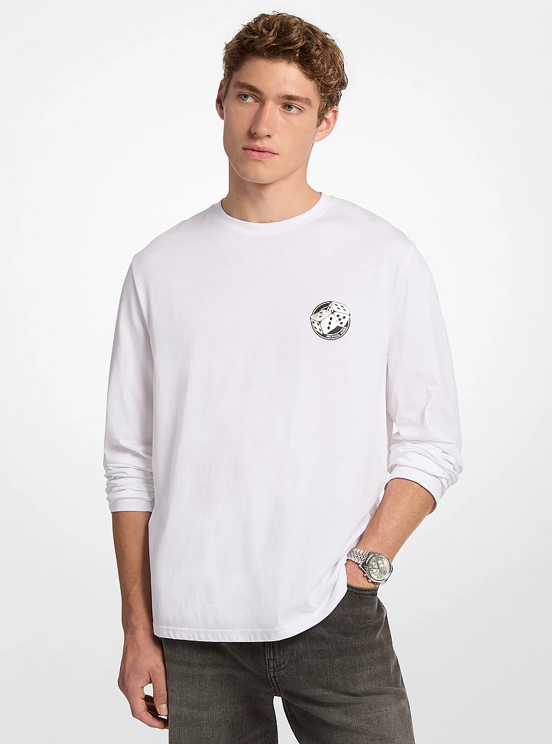 Graphic Cotton Long Sleeve T-Shirt in WHITE | Michael Kors