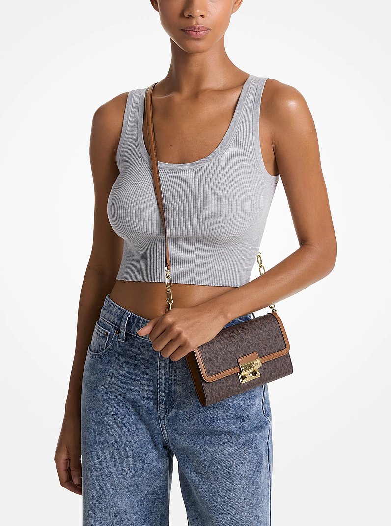 Tribeca Large Signature Logo Convertible Crossbody Bag in BRN/ACORN | Michael Kors
