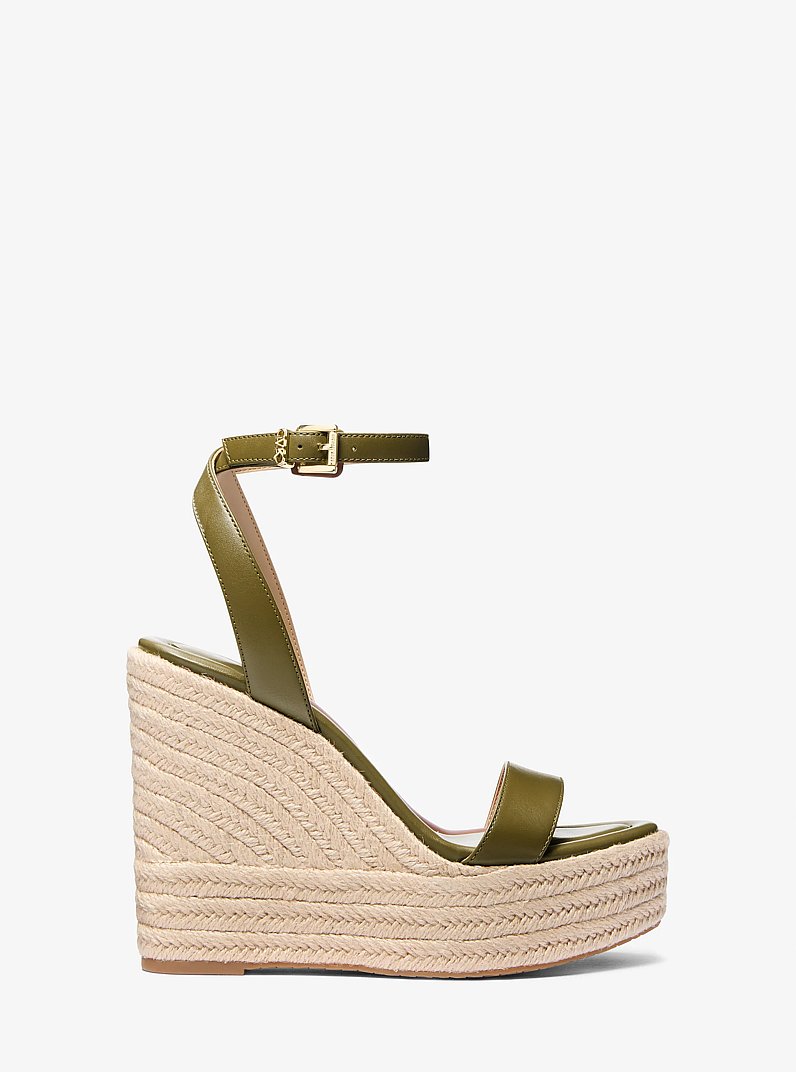 Sandale compens&eacute;e Leighton en cuir in VERT SAFARI | Michael Kors