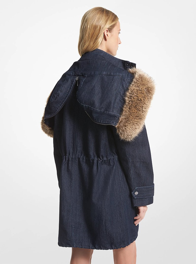 Faux Fur Trim Denim Anorak in RINSE | Michael Kors