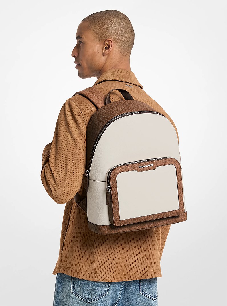 Cooper Medium Pebbled Leather and Signature Logo Commuter Backpack in LT CRM/LUGG | Michael Kors